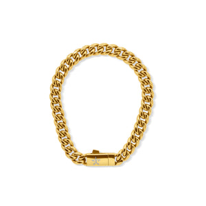 Gold chain bracelet on a white background-Iconic-Cuban-Bracelet-JCollins-Jewelry