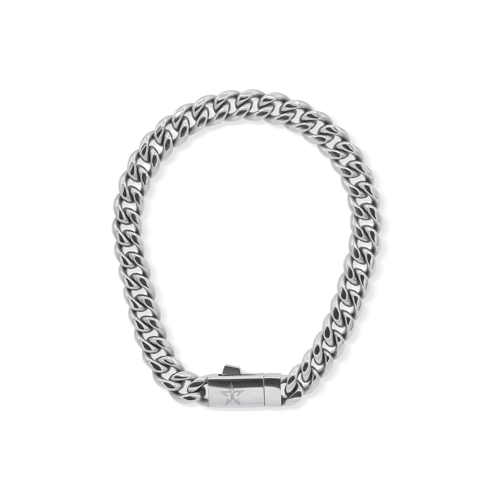 Silver chain bracelet on a white background-Cuban-bracelet-silver-JCollins