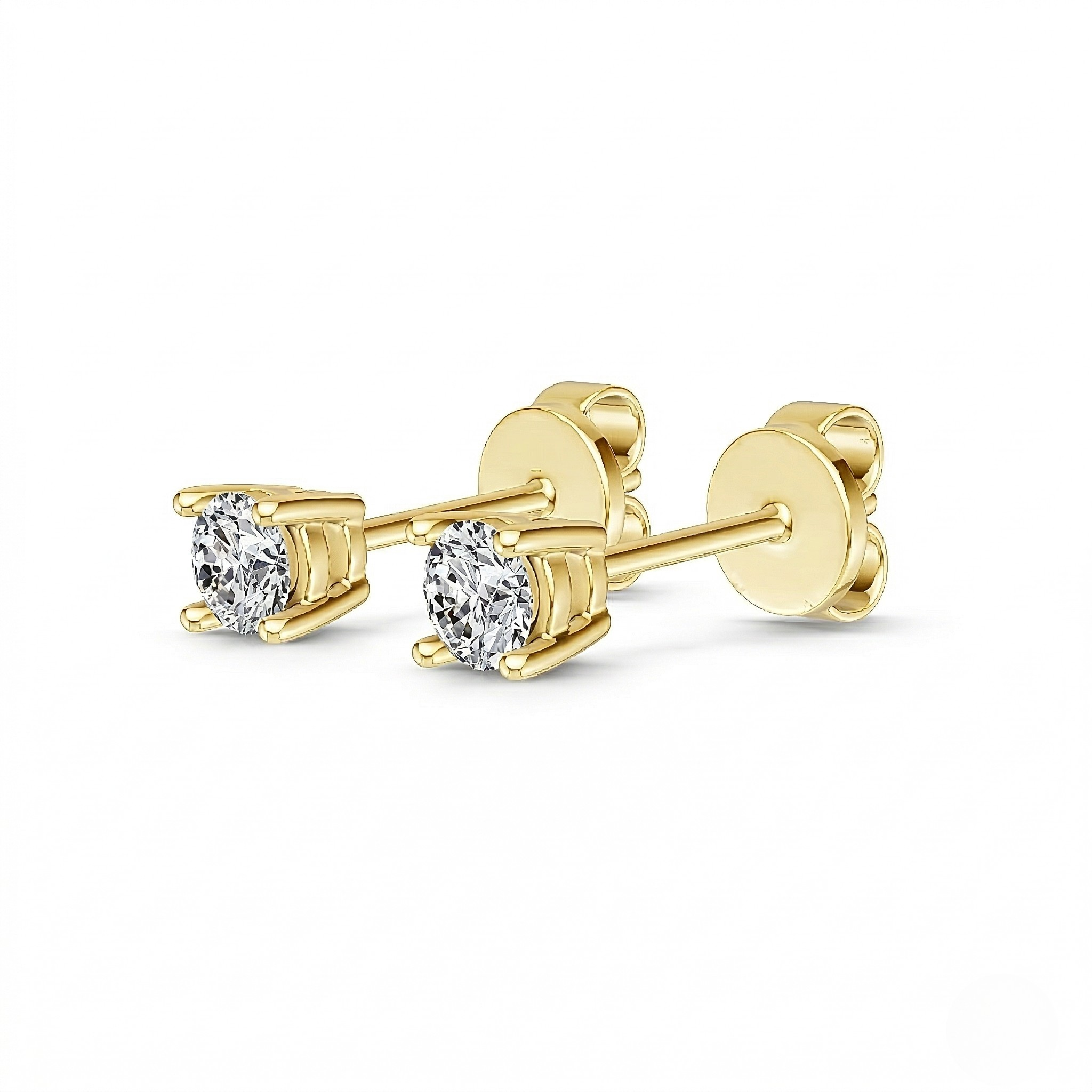 Gold stud earrings with diamond gemstones on a white background - Diamond Earrings Basket 0.144ct - J. Collins Jewelry 