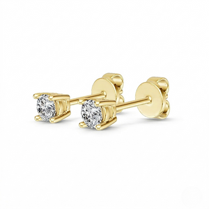 Gold stud earrings with diamond gemstones on a white background - Diamond Earrings Basket 0.144ct - J. Collins Jewelry 