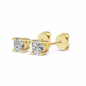 Gold stud earrings with diamond gemstones on a white background - Diamond Earrings Basket 0.283ct - J. Collins Jewelry 
