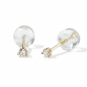 Pair of gold earrings with clear gemstones on a white background - Diamond Earrings Martini 0.05ct - J. Collins Jewelry 