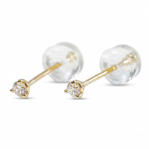14k gold round diamond solitaire stud earrings with three-prong martini setting and silicone backings, white background - Diamond Earrings Martini 0.5oct - J. Collins Jewelry 