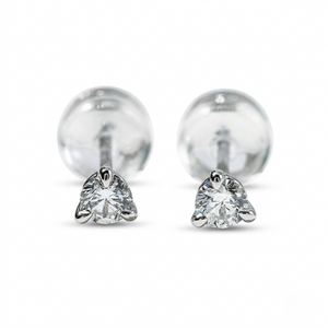 Pair of silver stud earrings with heart-shaped gemstones on a white background - Diamond Earrings Martini 0.1ct - J. Collins Jewelry 