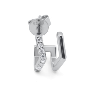 Diamond Huggie Earrings -Silver earring with clear gemstones on a white background- J.Collins Jewelry