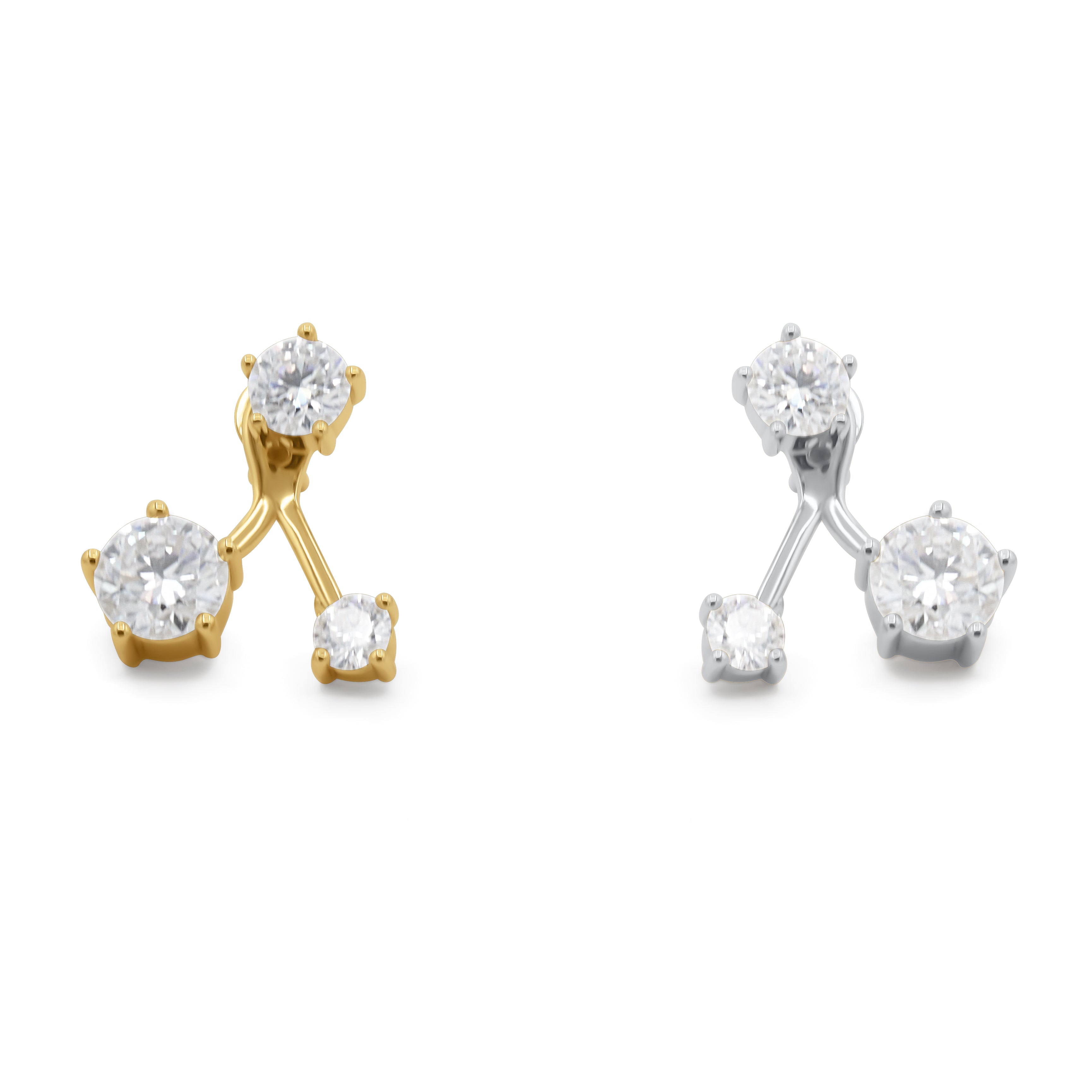 Diamond Stud Earrings-gold plated- White gold on a white background- J.Collins Jewelry