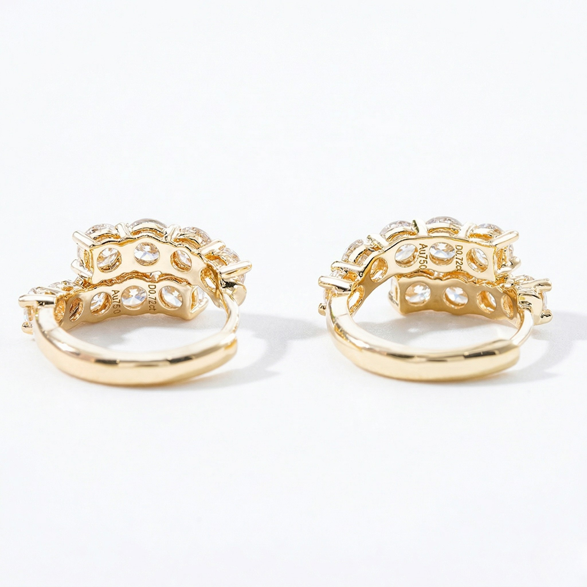 Gold Double Row Diamond Cluster Huggie Hoop Earrings Back View Showing Setting Detail on White Background - Double_Row_Diamond_Cluster_Huggie_Earrings_Gold - J. Collins Jewelry 
