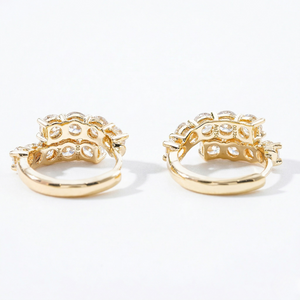 Gold Double Row Diamond Cluster Huggie Hoop Earrings Back View Showing Setting Detail on White Background - Double_Row_Diamond_Cluster_Huggie_Earrings_Gold - J. Collins Jewelry 