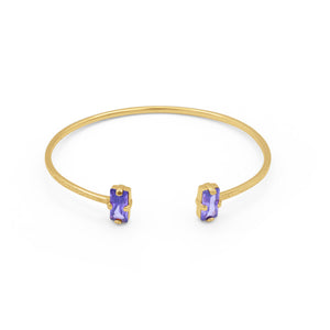 Gold bracelet with purple gemstones on a white Bckground - Duara Cuff Bracelet - JCollins Jewelry  