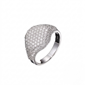 Sterling silver pavé dome ring set with micro-paved cubic Moissanite stones by J.Collins⁠