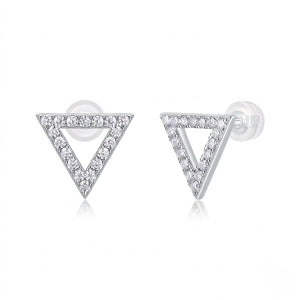 Sterling silver open triangle stud earrings with pavé cubic zirconia outline - J.Collins Jewelry Sterling silver open triangle stud earrings with pavé cubic zirconia outline - J.Collins Jewelry