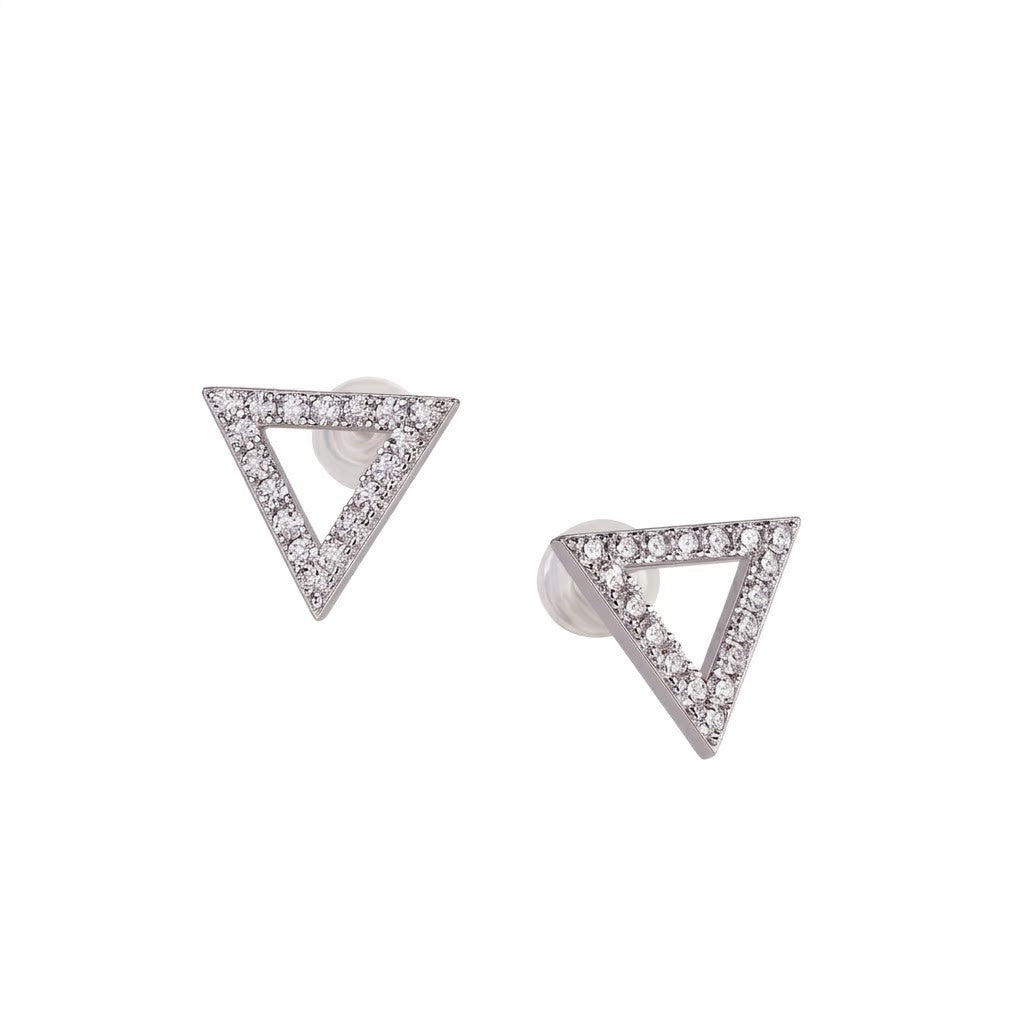 Pair of geometric triangle stud earrings with pavé-set cubic zirconia detail - J.Collins Jewelry