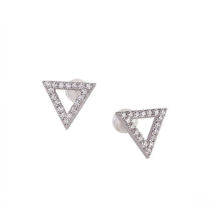 Pair of geometric triangle stud earrings with pavé-set cubic zirconia detail - J.Collins Jewelry