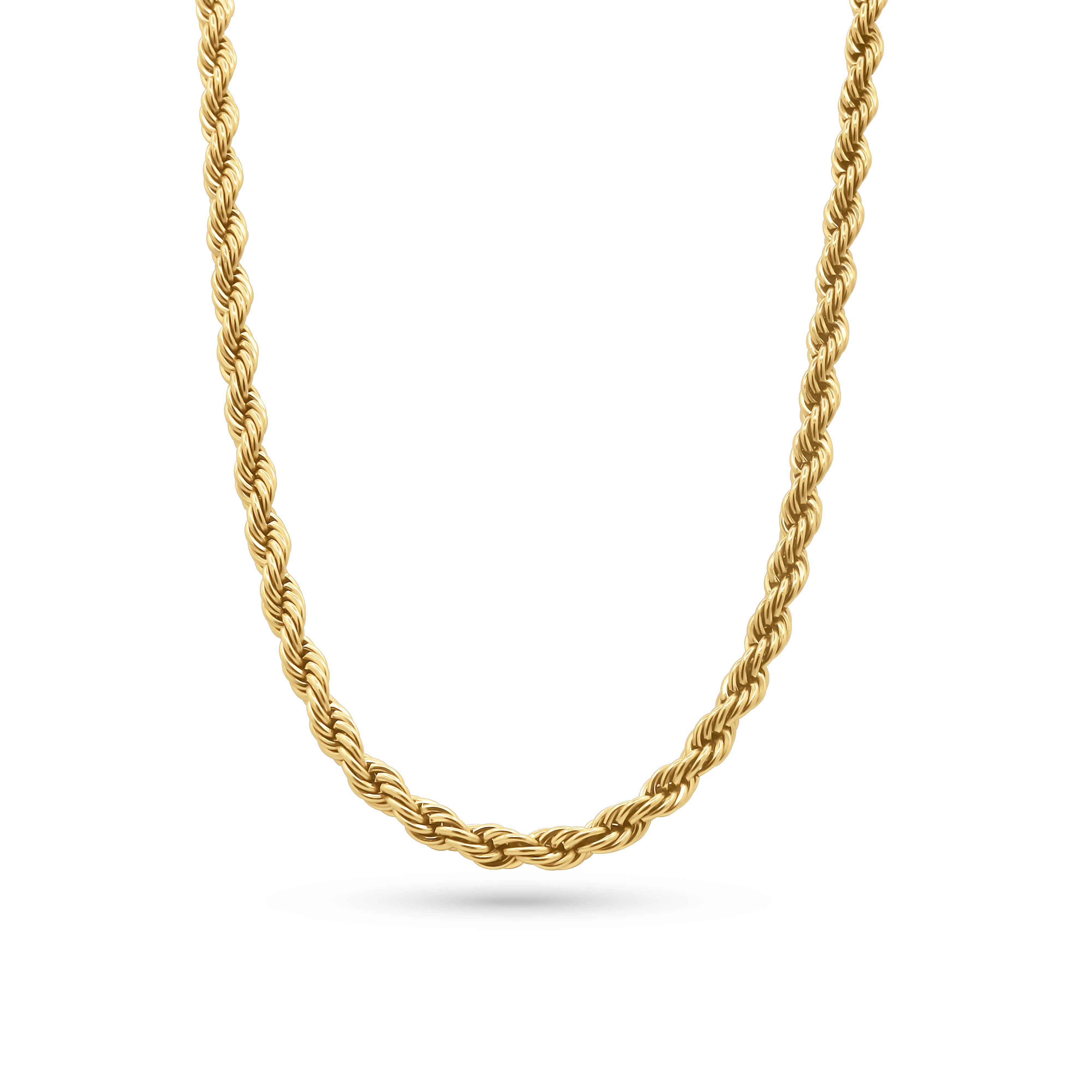 Gold rope chain necklace on a white background-Essential-Rope-Chain-JCollins-Jewelry