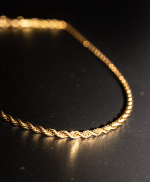 Gold rope chain necklace on a black background - Essential Rope Bracelet 5mm (Gold) by J.Collins Jewelry 