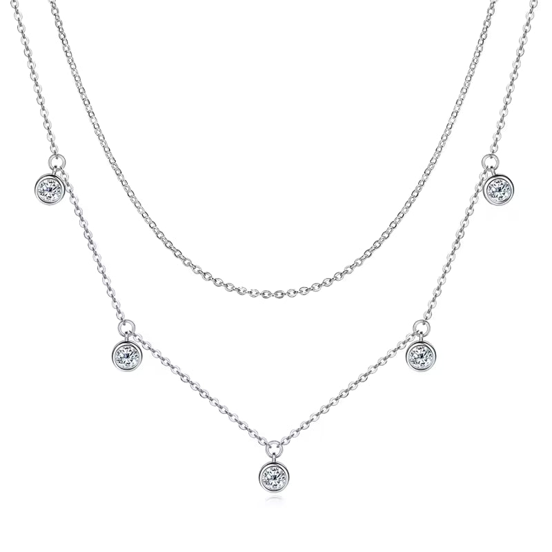 Floating Charm Necklace with small round pendants on a white background-J.Collins Jewelry