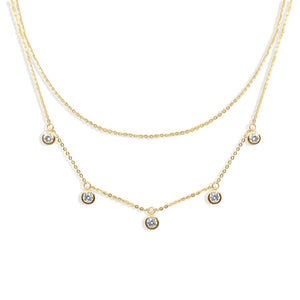 Floating Charm Necklace with small round pendants on a white background-J.Collins Jewelry