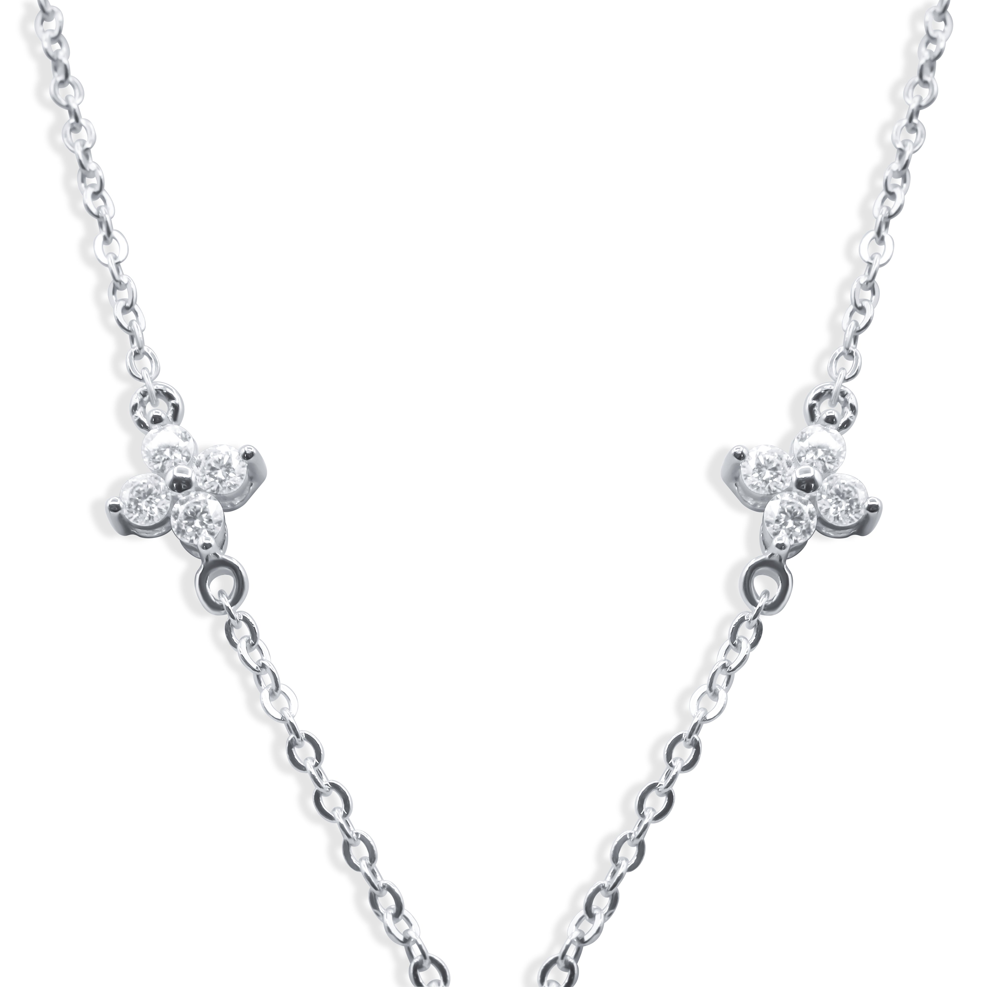 Floral Link necklace with clover-shaped pendants on a white background J.Collins Jewelry