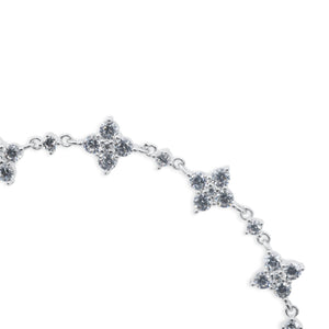 Silver Crystal Star Cluster Chain Bracelet Close-Up Detail Showing Round Stone Setting on White Background - Flower Cluster Station Bracelet- J. Collins Jewelry 