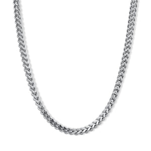 Silver chain necklace on a white background-Signature-Franco-Chain-JCollins-Jewelry