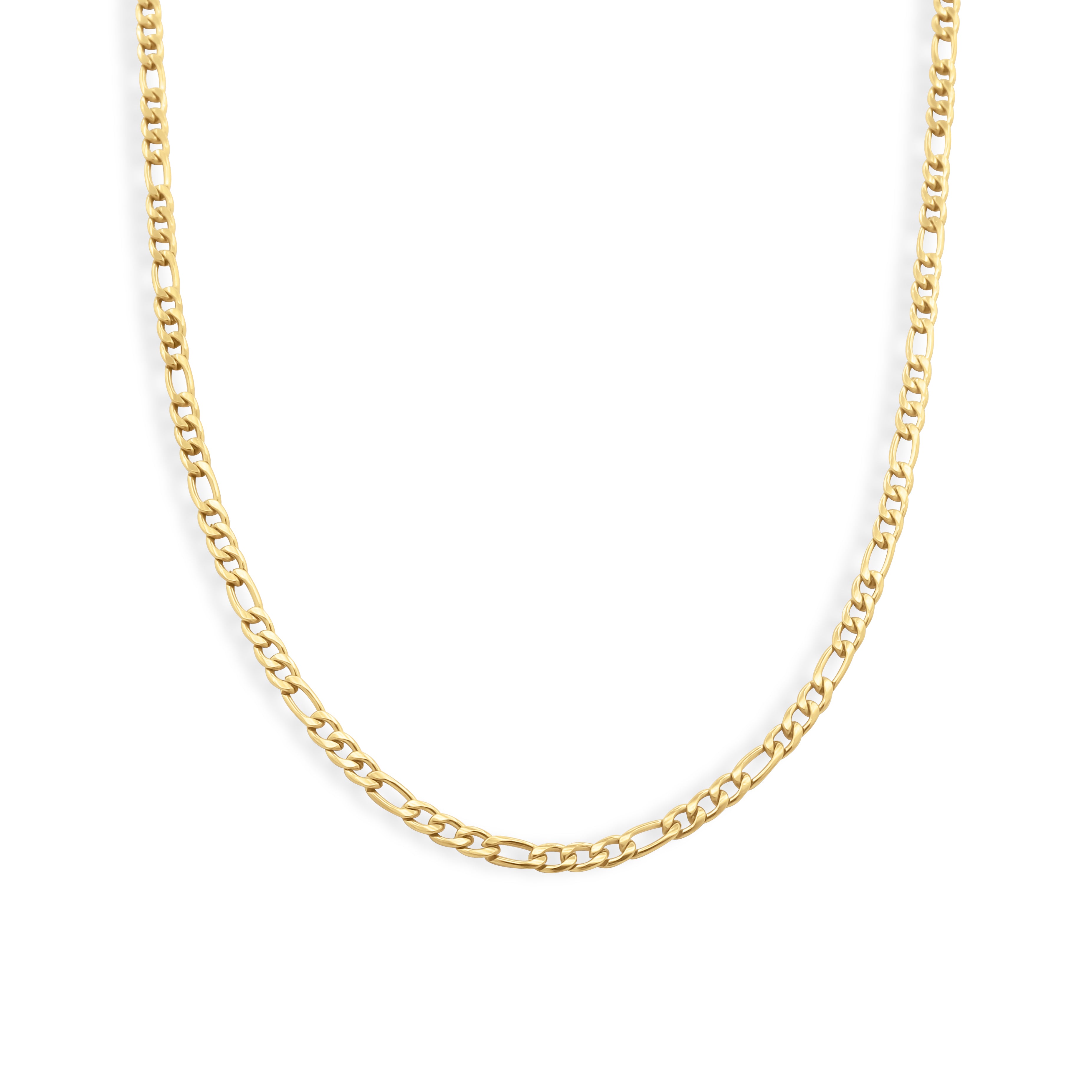 Gold chain necklace on a white background -  Gold_Figaro_Chain - J. Collins Jewelry 
