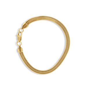 Gold Herringbone Snake Chain Bracelet with Lobster Clasp on White Background - J. Collins Jewelry 