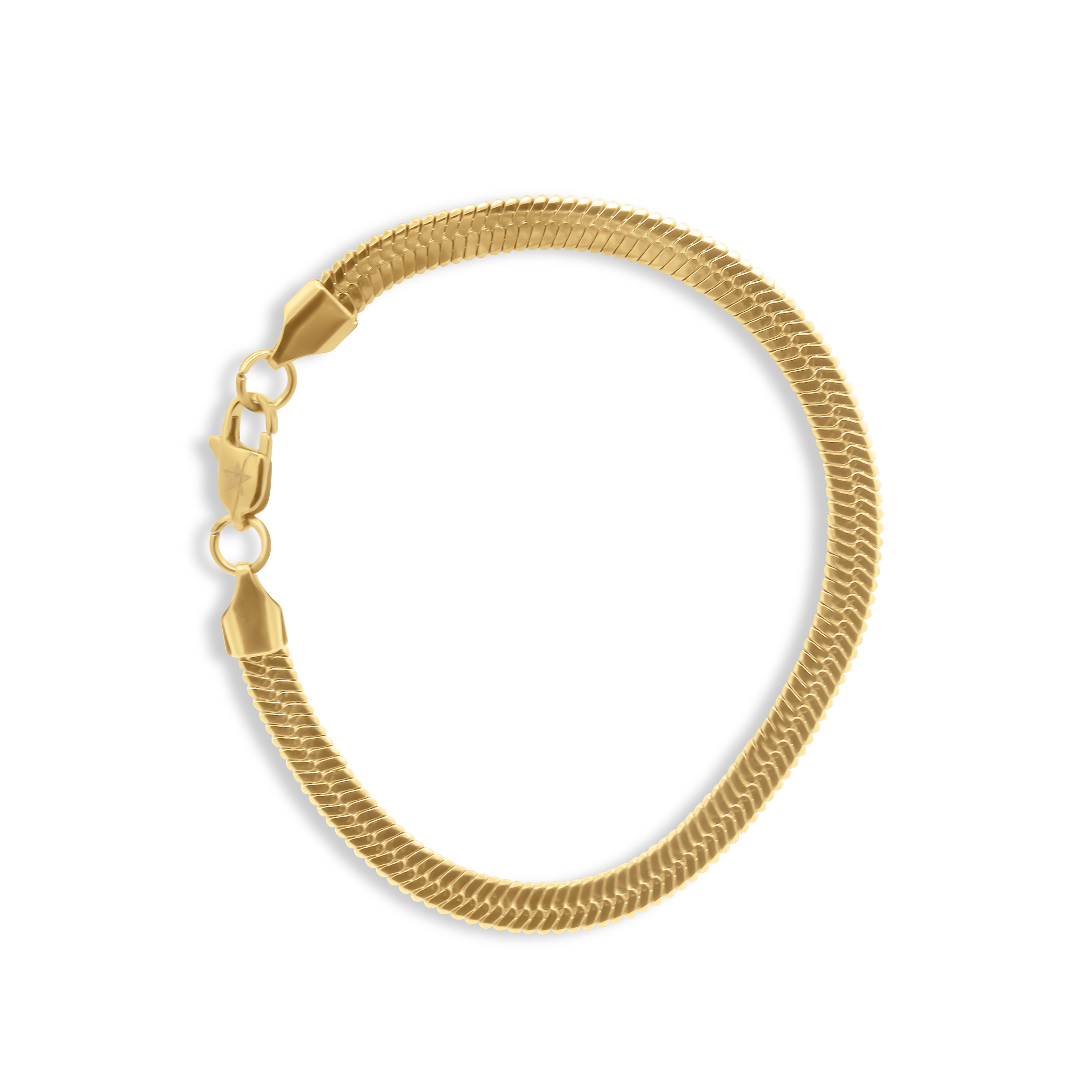 Gold Herringbone Snake Chain Bracelet with Lobster Clasp on White Background - J. Collins Jewelry 