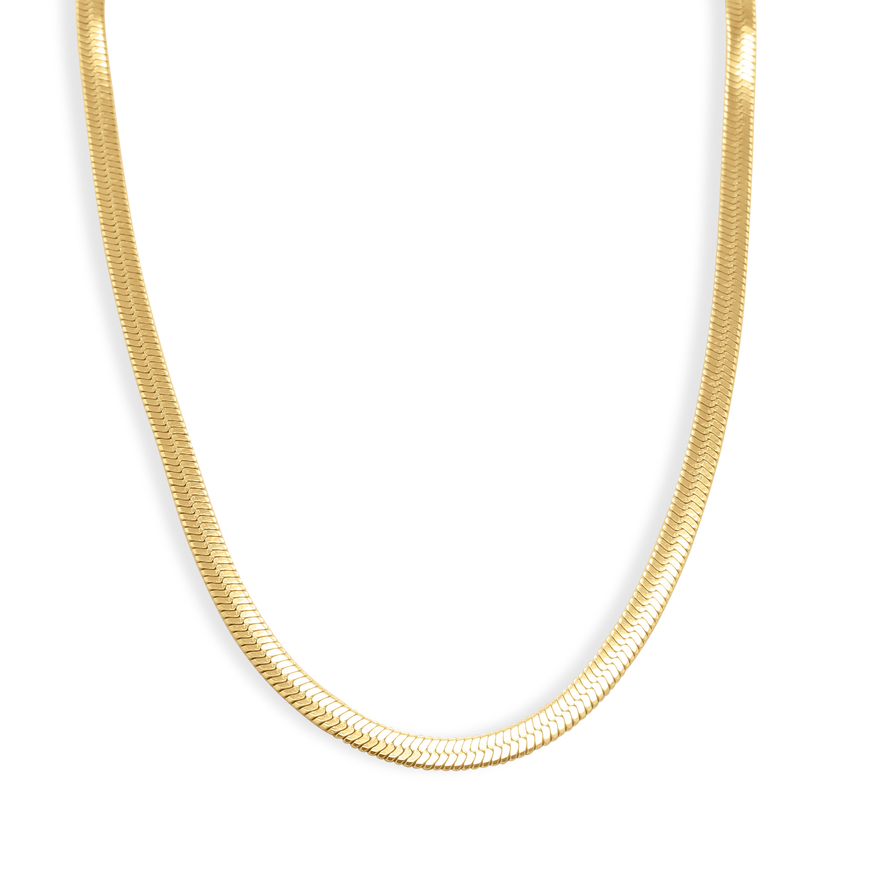 Gold herringbone necklace on a white background - Herringbone Chain 4mm (Gold) by J.Collins Jewelry 