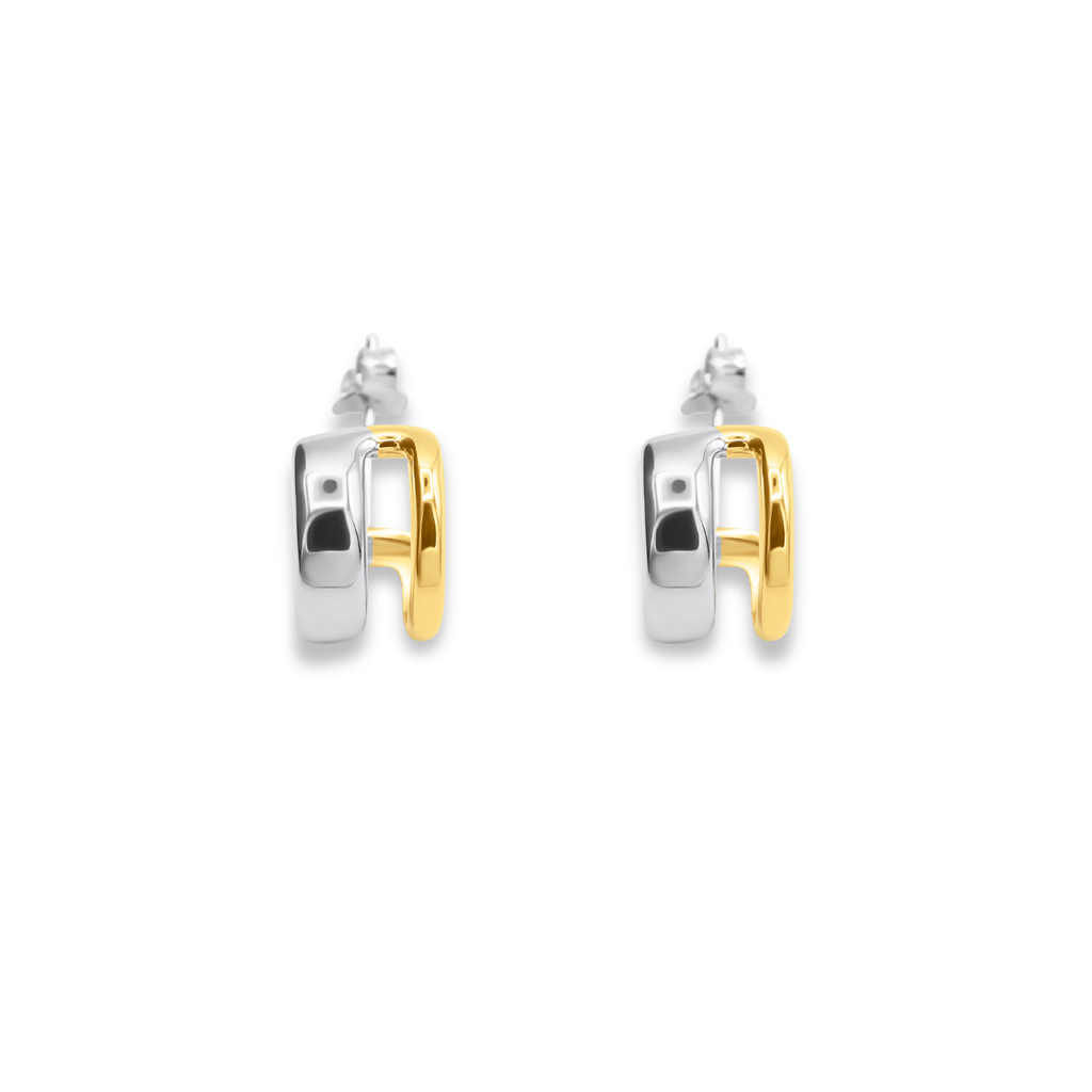 Pair of hoop earrings with gold and silver finish on a white background-Hera-Hoop-J.Collins Jewelry