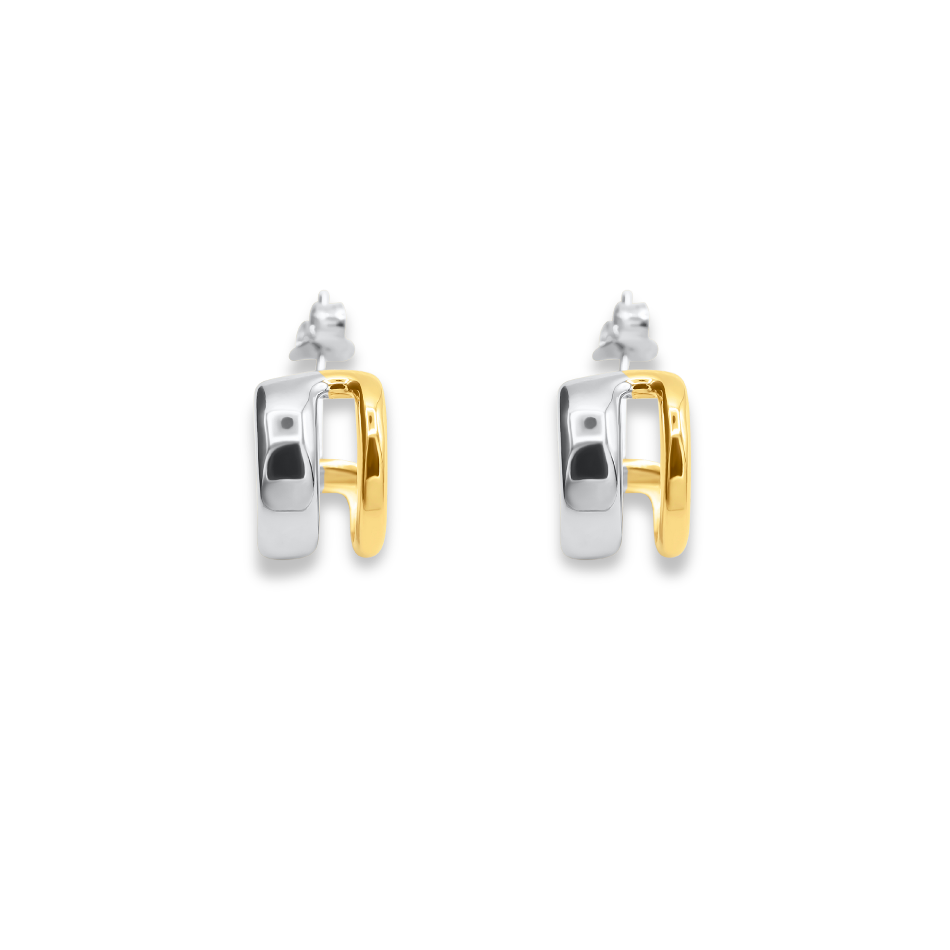 Pair of hoop earrings with gold and silver finish on a white background-Hera-Hoop-J.Collins Jewelry