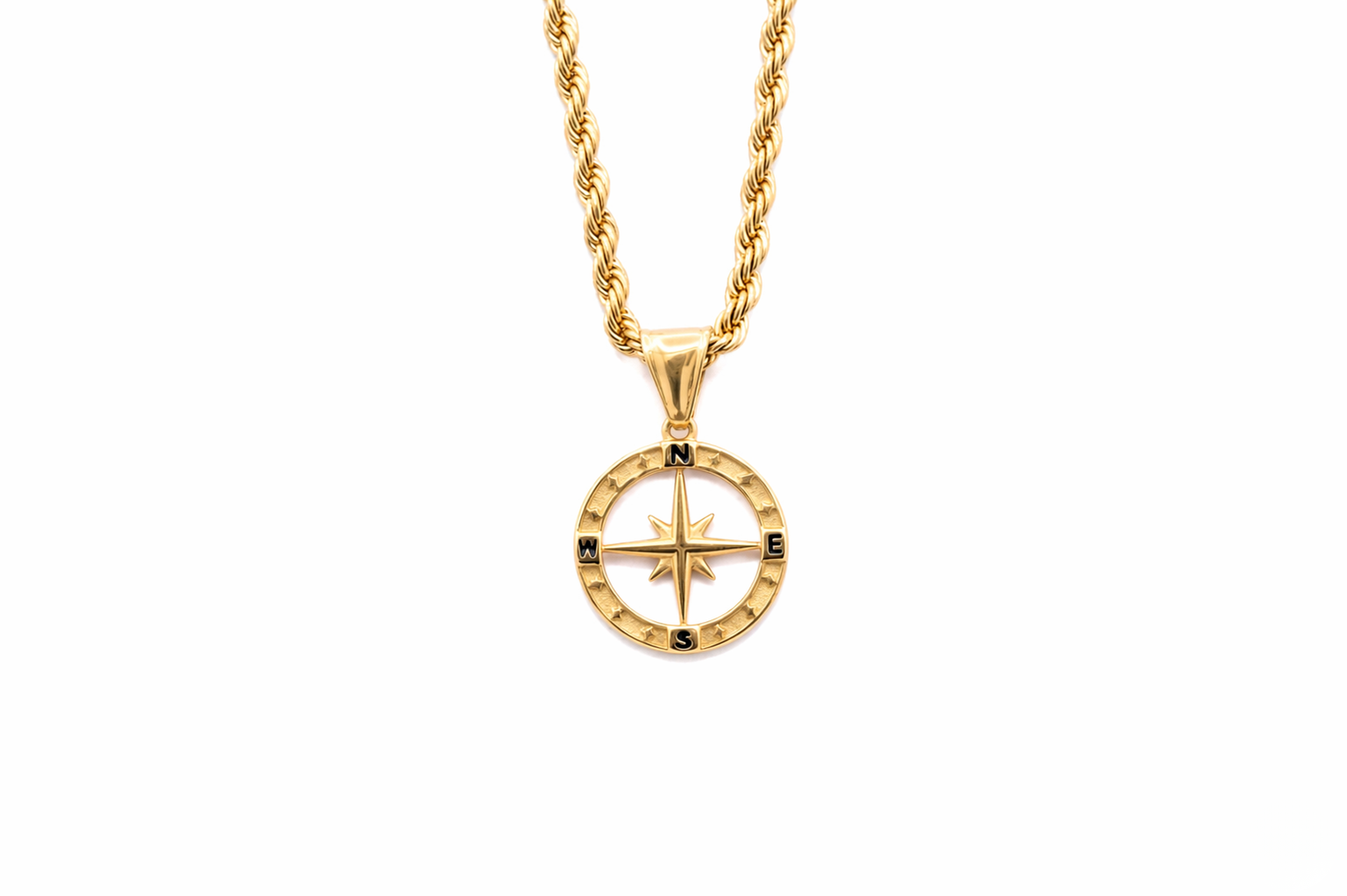 Gold necklace with a circular pendant on a white background-J.Collins Jewelry