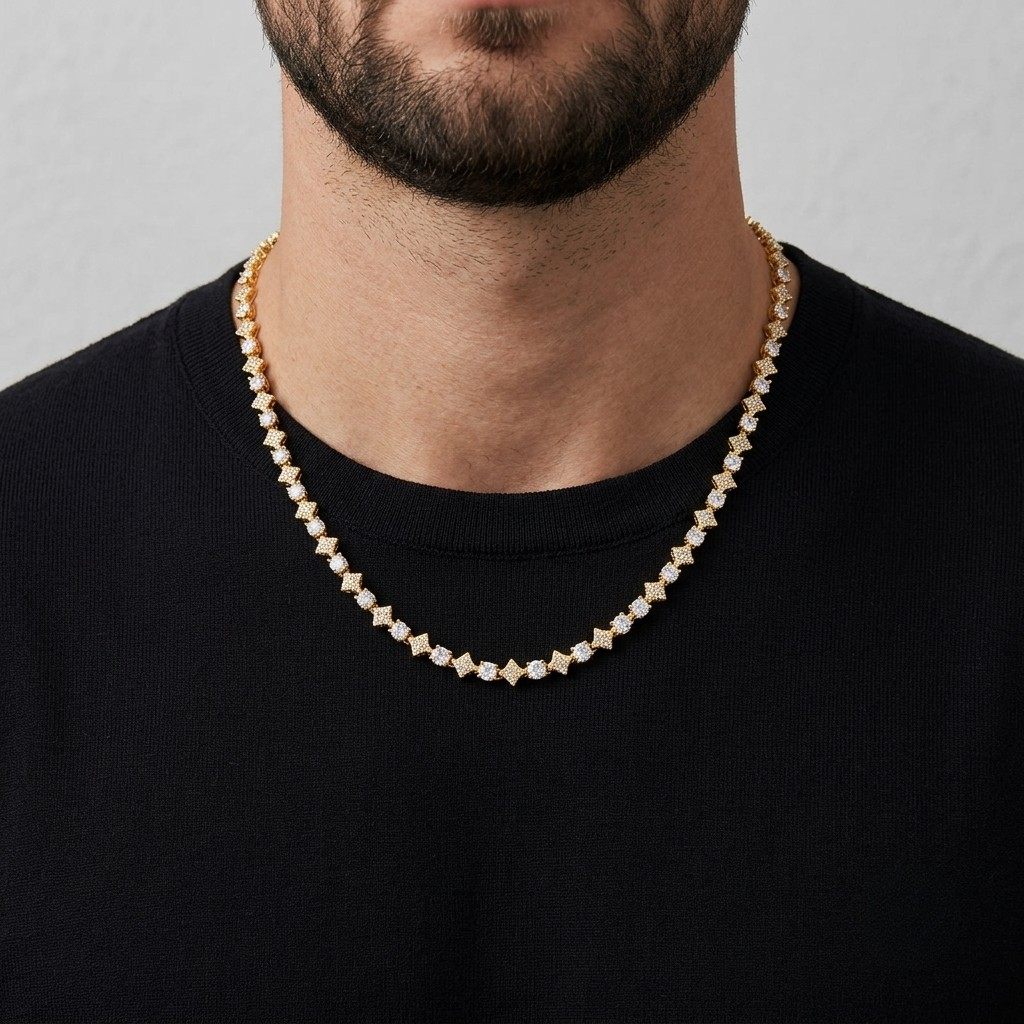 White Stone Tennis Chain (Gold)