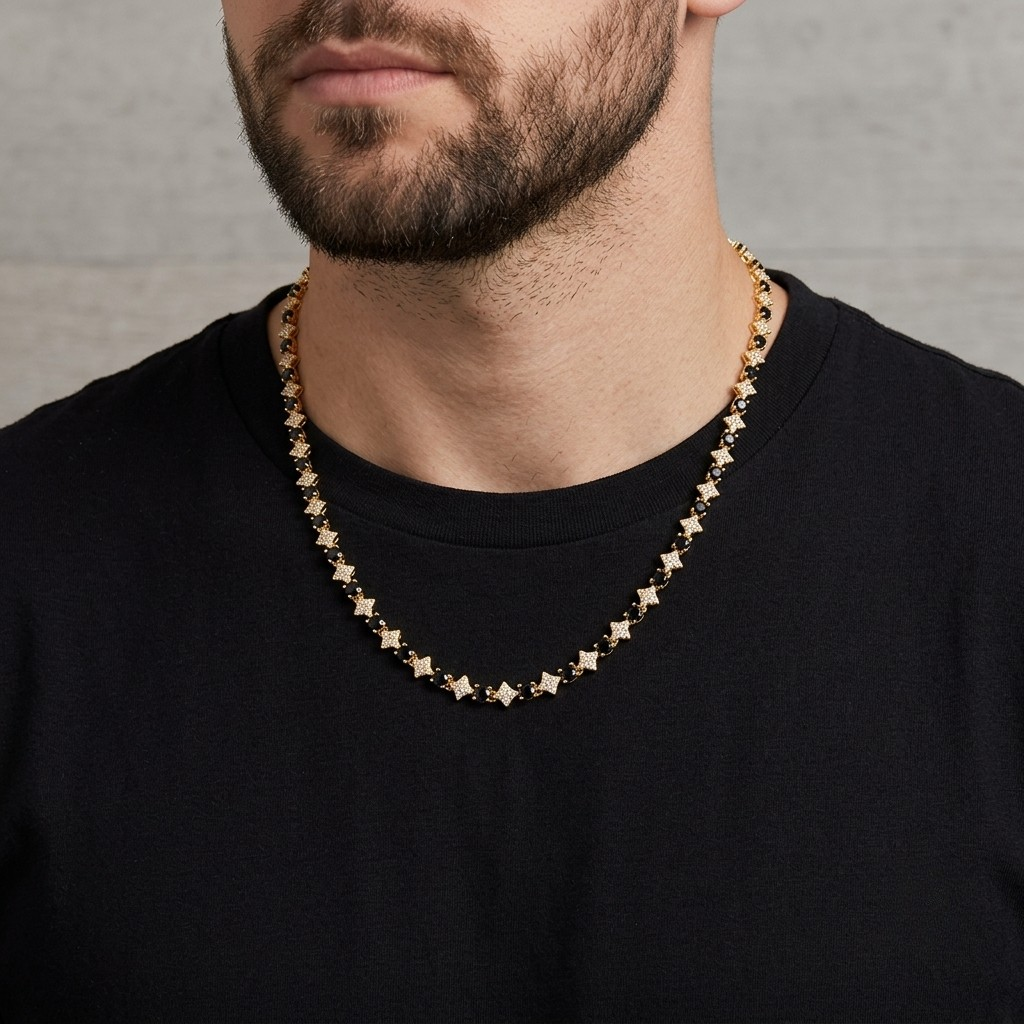 Black Stone Tennis Chain (Gold)