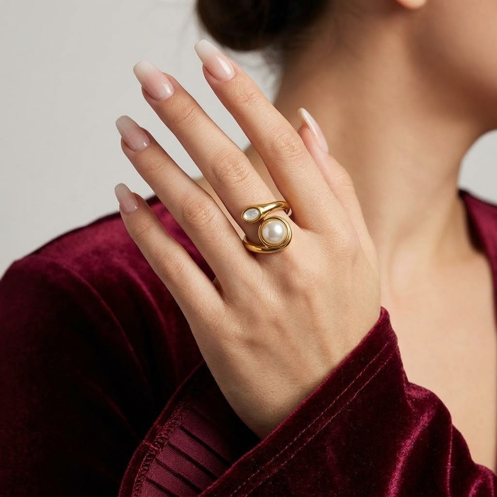 Spiral Pearl Bypass Ring