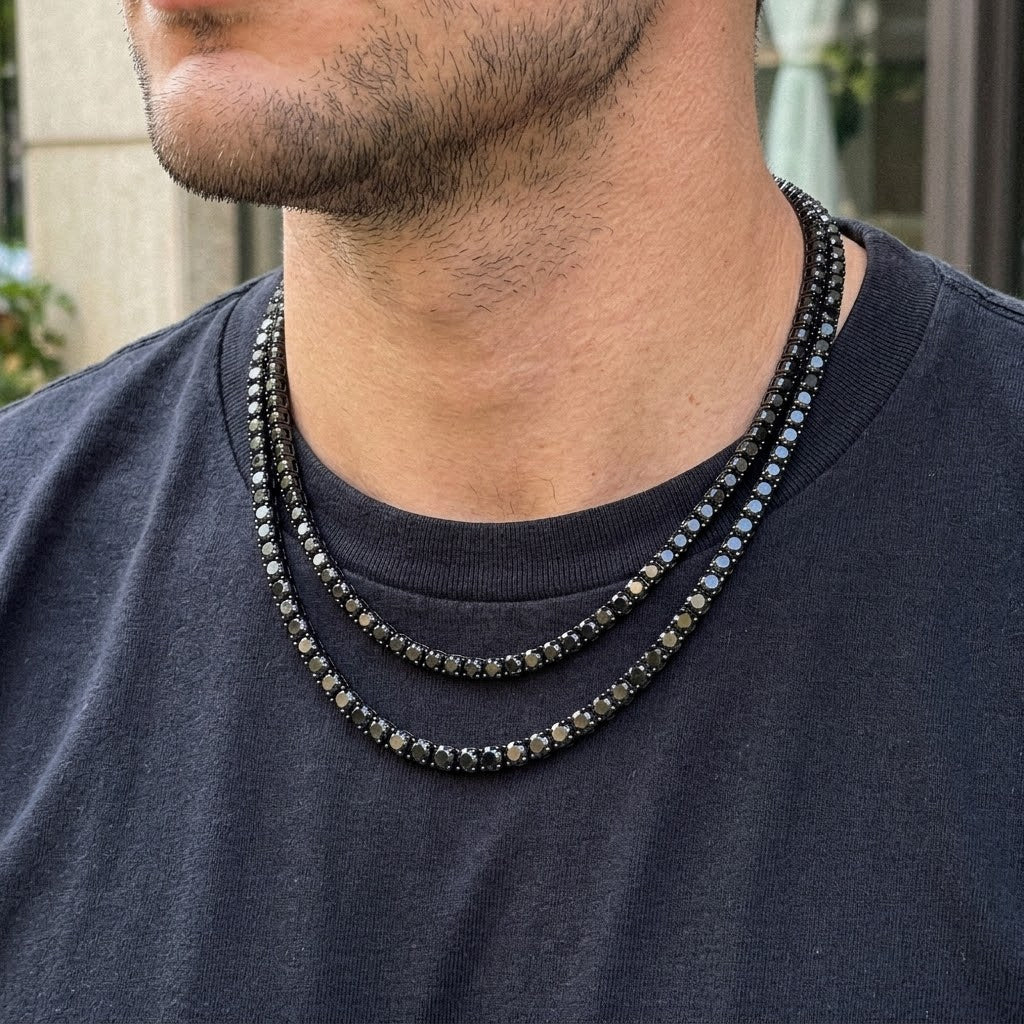 Iced Out Black Moissanite Tennis Chain