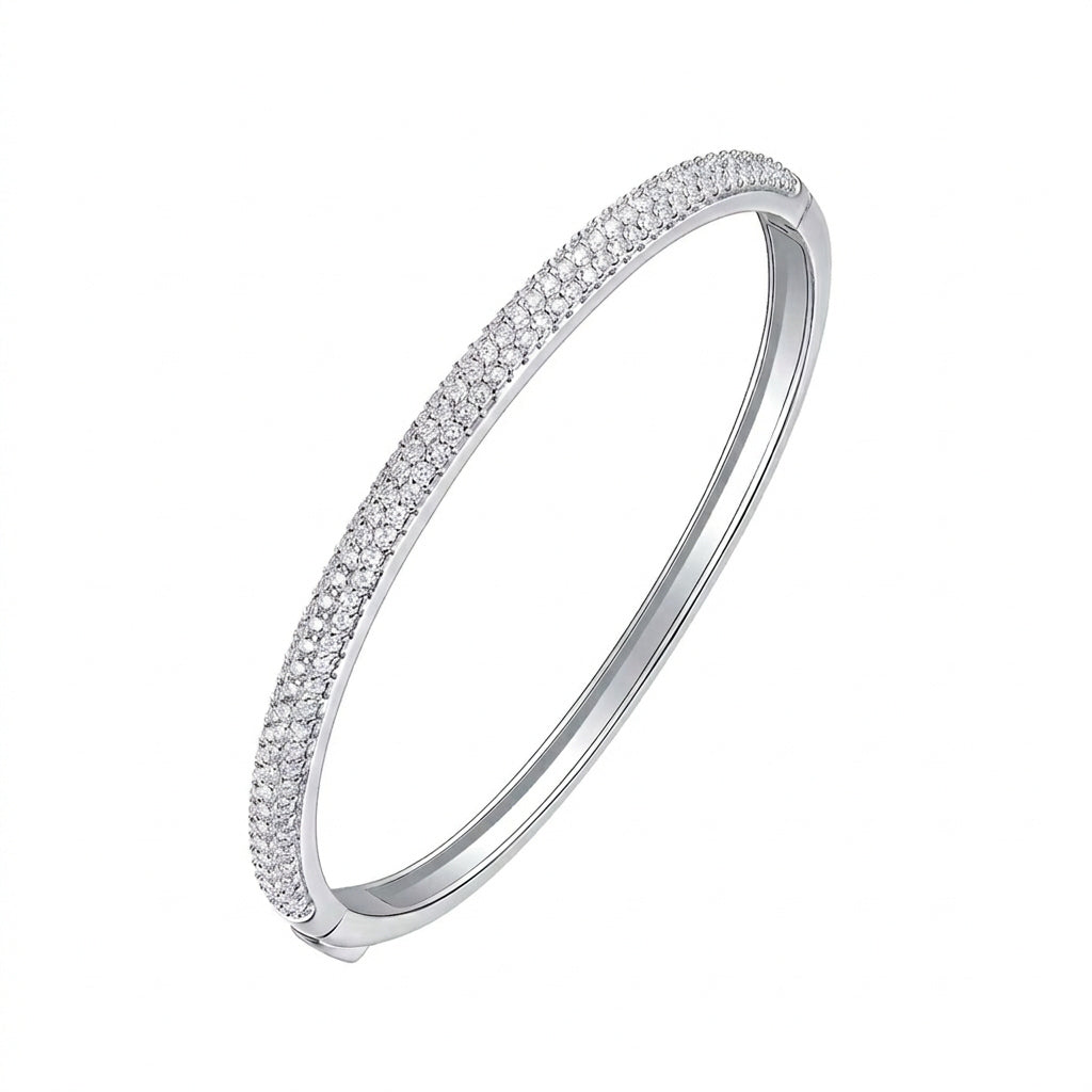 Micro Pave Triple Tier Moissanite Bangle
