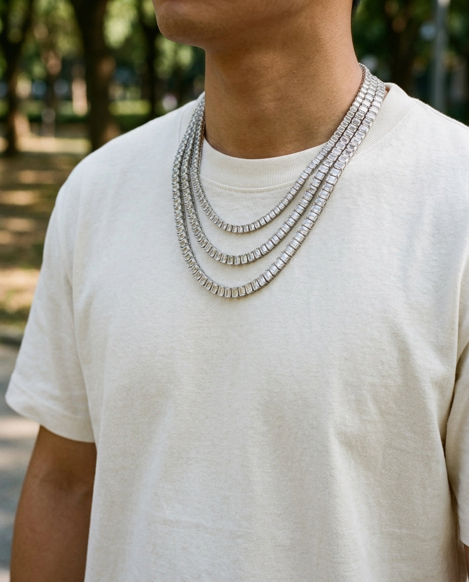 Emerald Cut Moissanite Tennis Chain