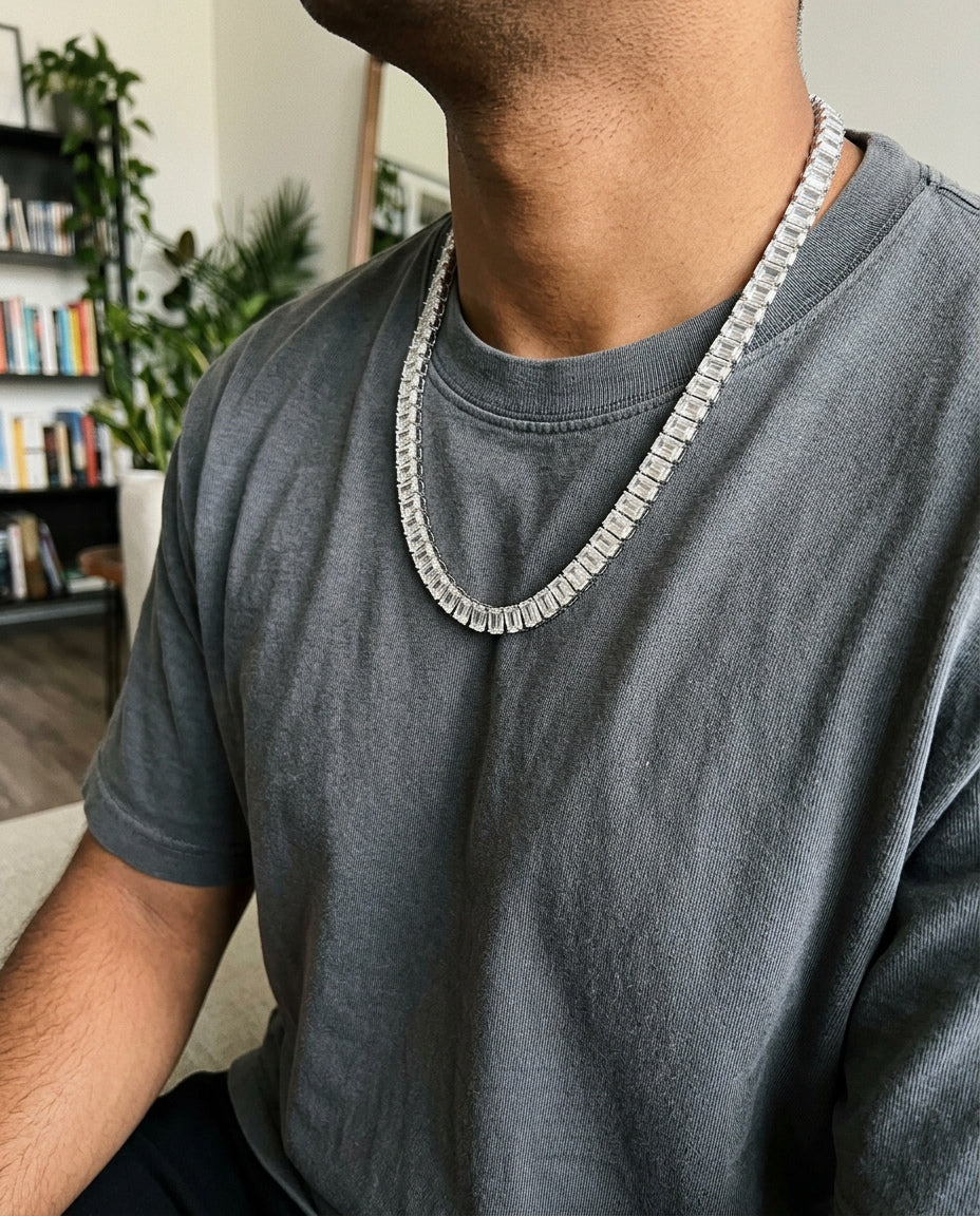 Emerald Cut Moissanite Tennis Chain