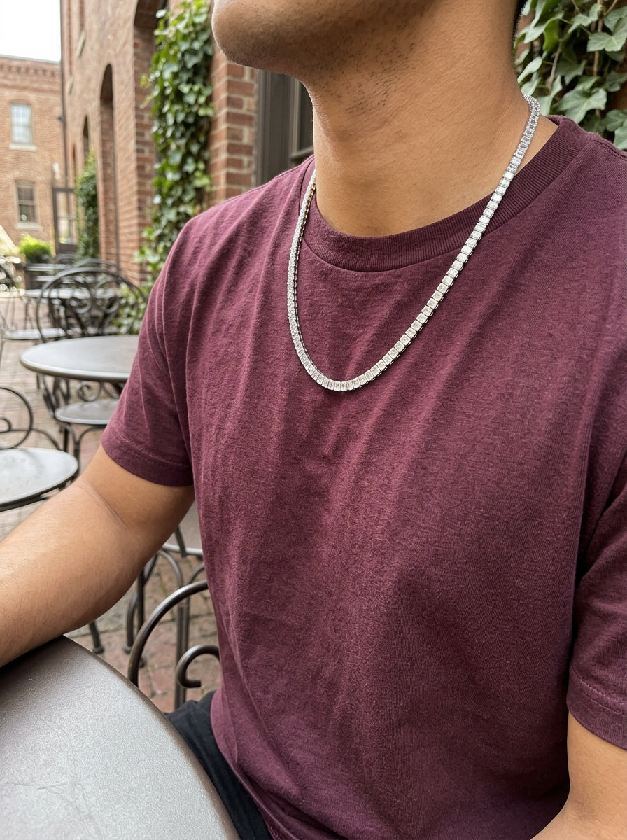 Emerald Cut Moissanite Tennis Chain