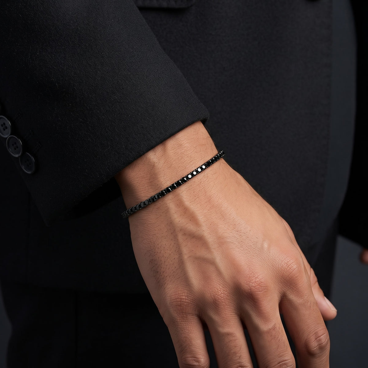 Black Moissanite Stainless Steel Tennis Bracelet