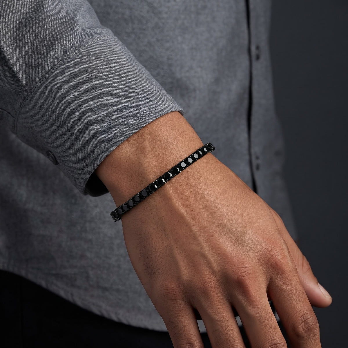 Black Moissanite Stainless Steel Tennis Bracelet