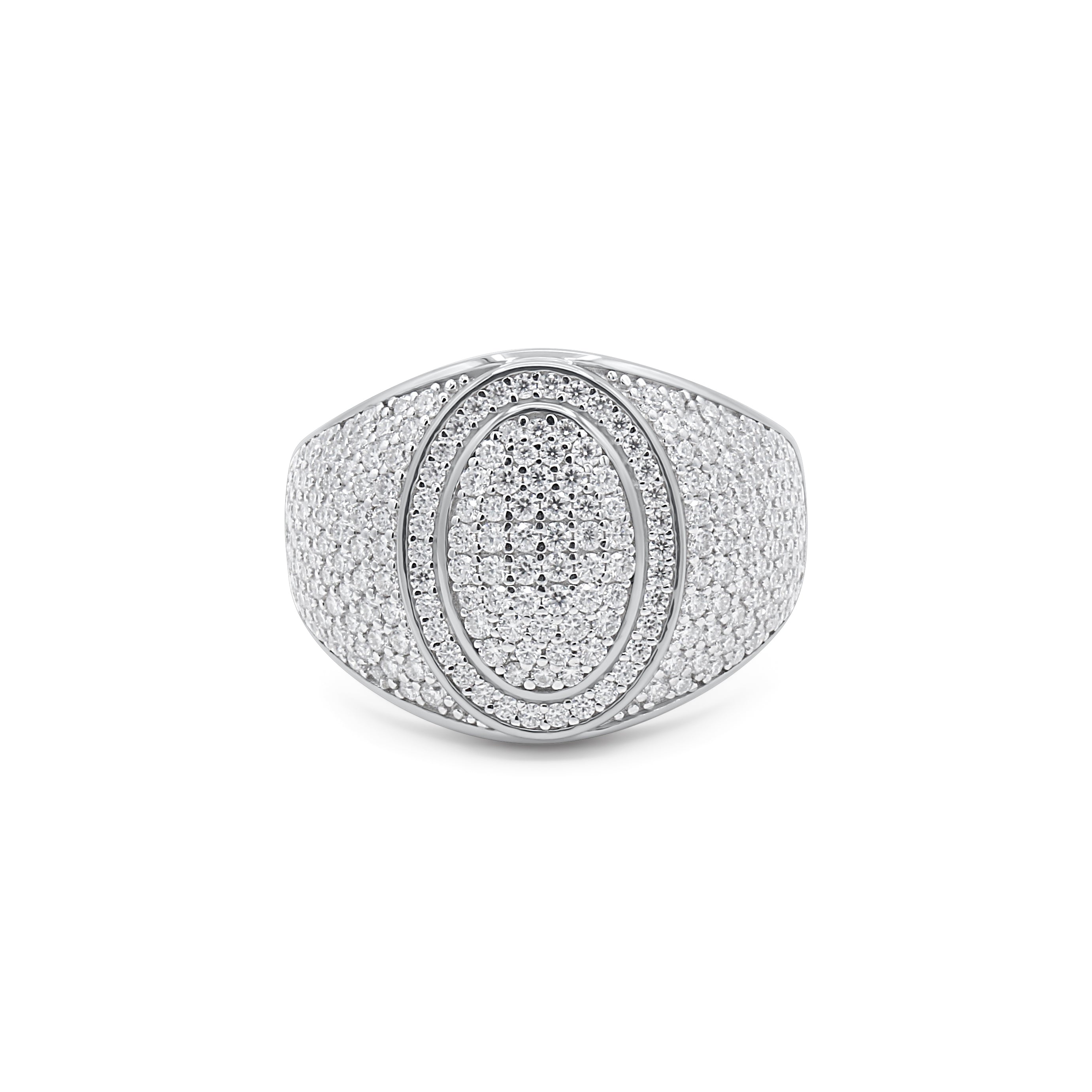 Iced-Out White Gold Ring with diamond accents on a white background-J.Collins Jewelry
