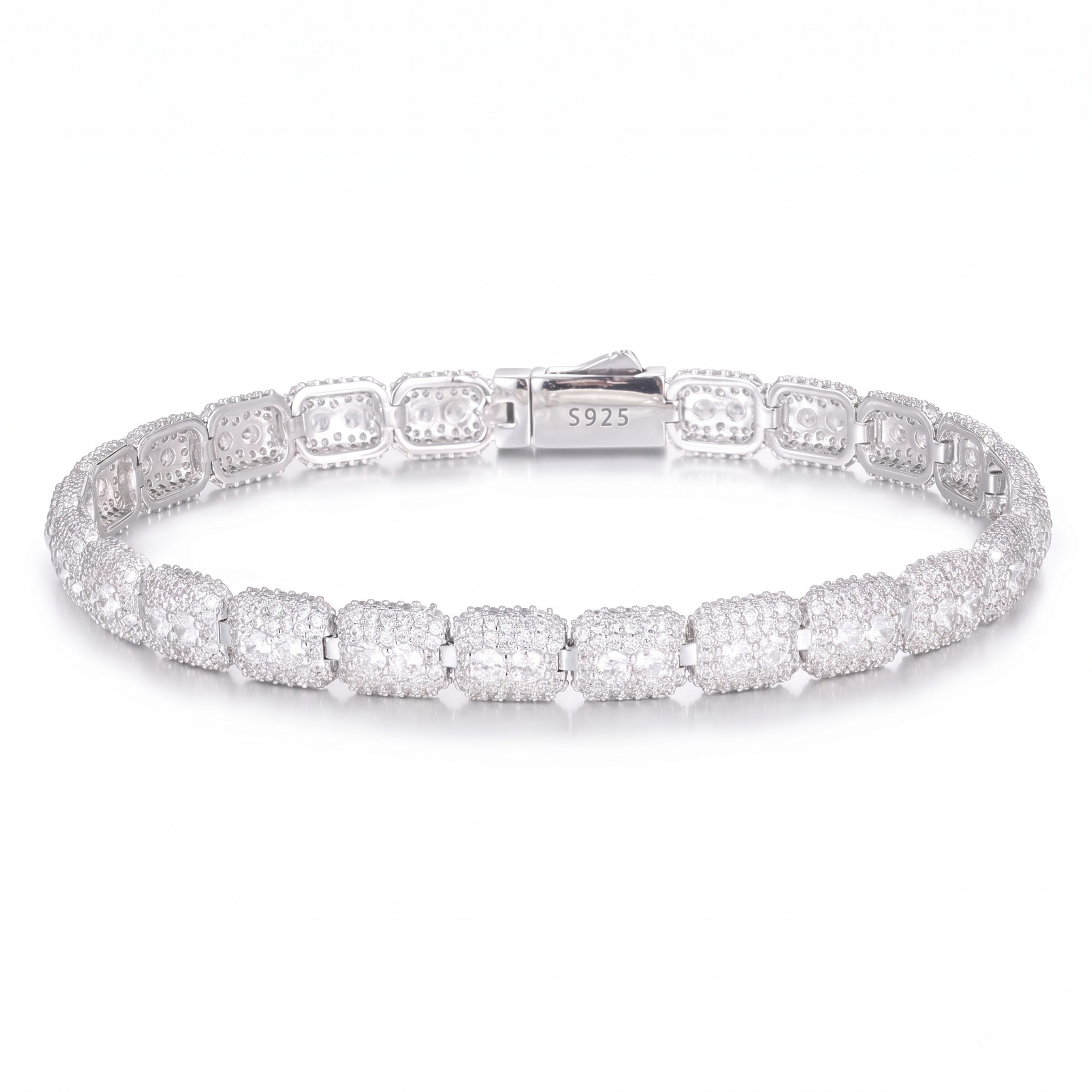 Silver bracelet with diamond-like stones on a white background - Iced Curb Chain Bracelet - J. Collins Jewelry 
