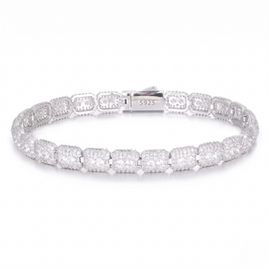 Silver bracelet with diamond-like stones on a white background - Iced Curb Chain Bracelet - J. Collins Jewelry 