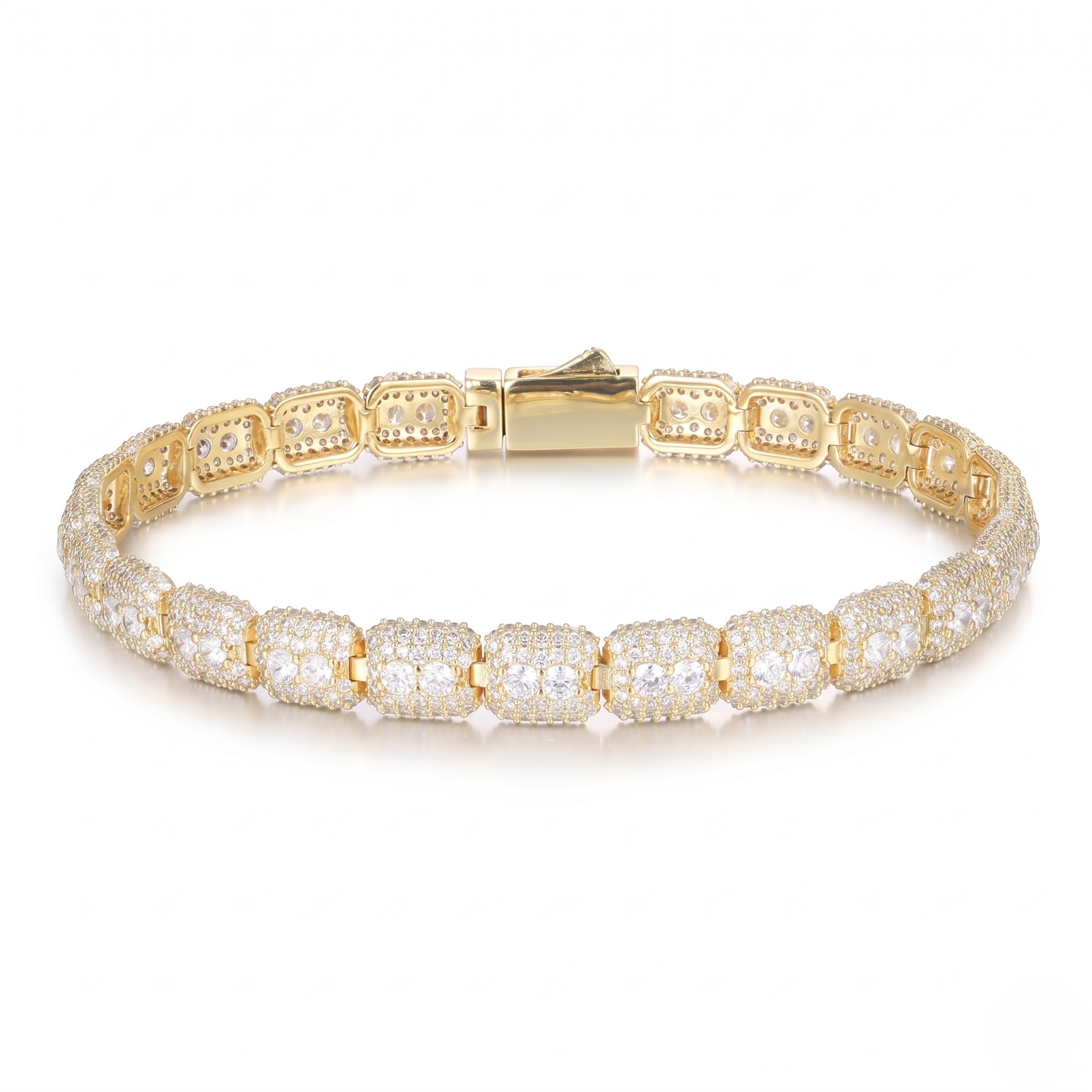 Gold bracelet with diamond accents on a white background - Iced Curb Chain Bracelet - J. Collins Jewelry 