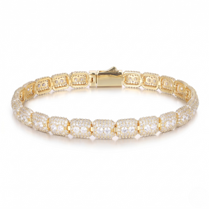 Gold bracelet with diamond accents on a white background - Iced Curb Chain Bracelet - J. Collins Jewelry 