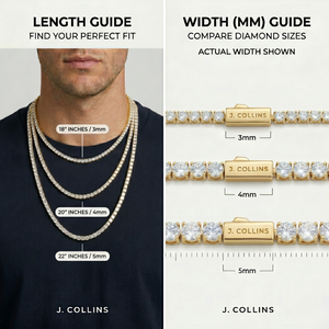 J. Collins jewelry length and width guides on a mannequin and bracelet. - J. Collins Jewelry 