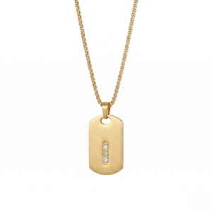 Gold necklace with a dog tag pendant on a white background-J.Collins Jewelry