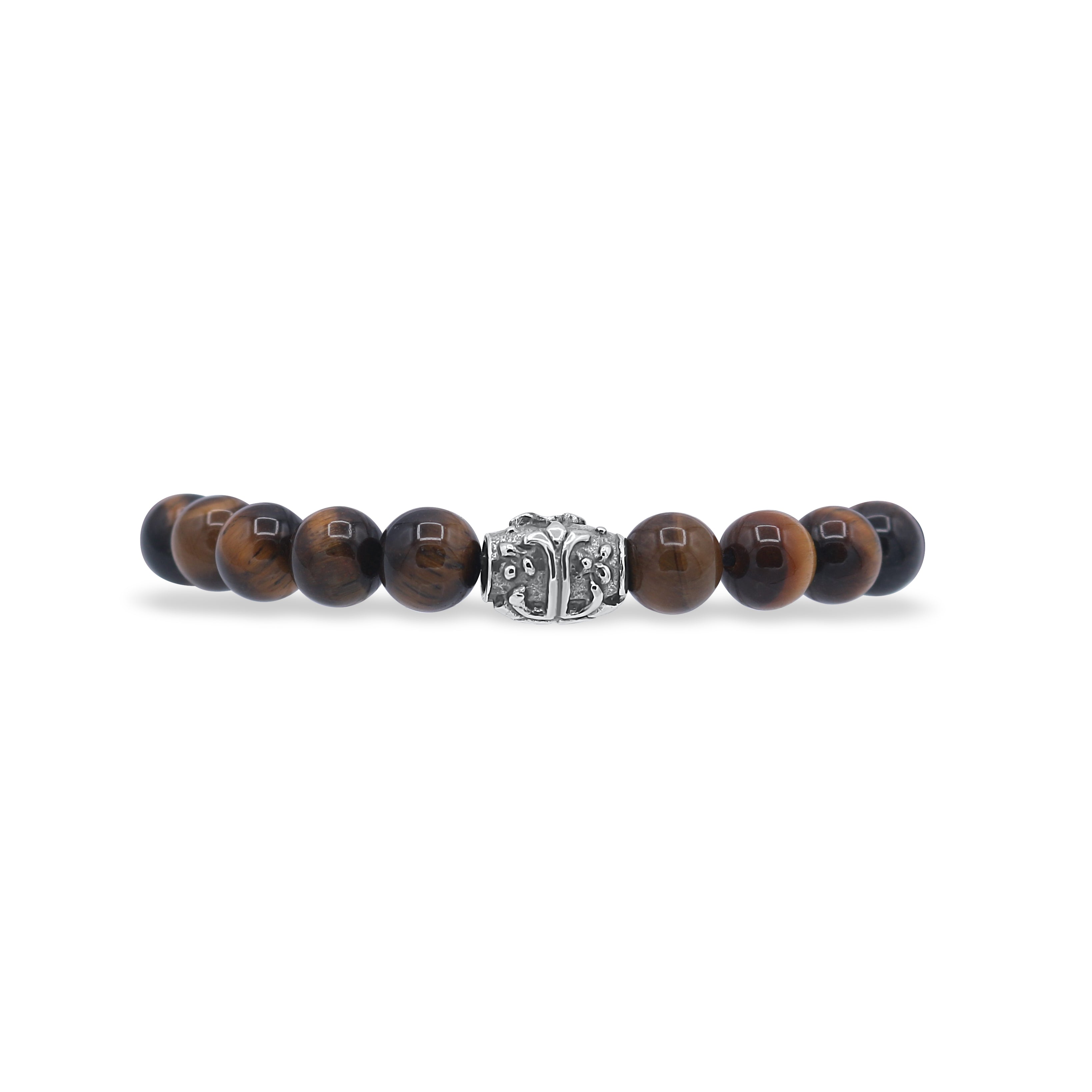 Bracelet with brown beads and a silver clasp on a white background-J.Collins Jewelry