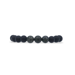 Row of black and gray beads on a white background-J.Collins Jewelry